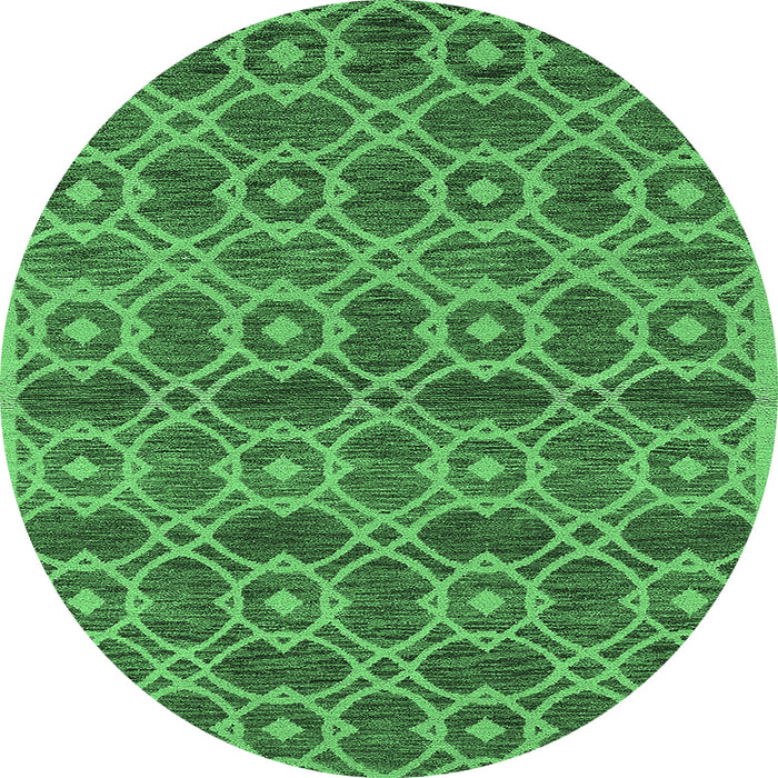 Round Machine Washable Oriental Emerald Green Industrial Area Rugs, wshurb452emgrn