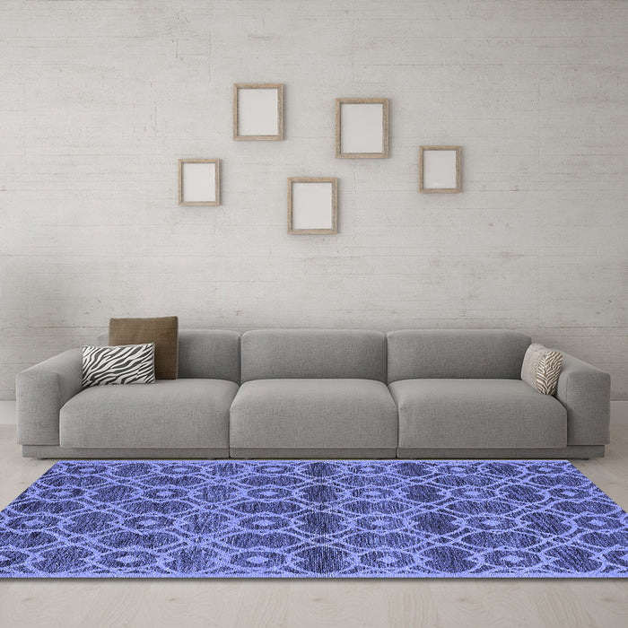 Machine Washable Oriental Blue Industrial Rug in a Living Room, wshurb452blu