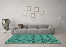 Machine Washable Oriental Turquoise Industrial Area Rugs in a Living Room,, wshurb452turq