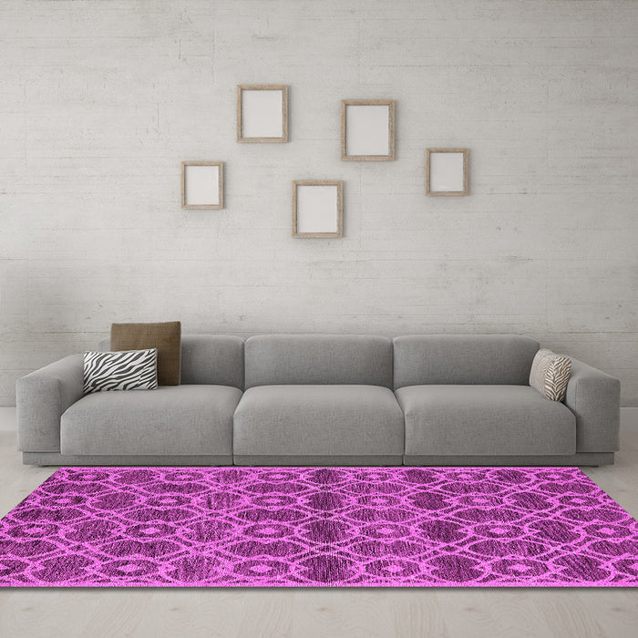 Machine Washable Oriental Pink Industrial Rug in a Living Room, wshurb452pnk