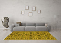 Machine Washable Oriental Yellow Industrial Rug, wshurb452yw