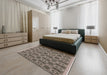 Mid-Century Modern Coffee Brown Oriental Rug in a Bedroom, urb452