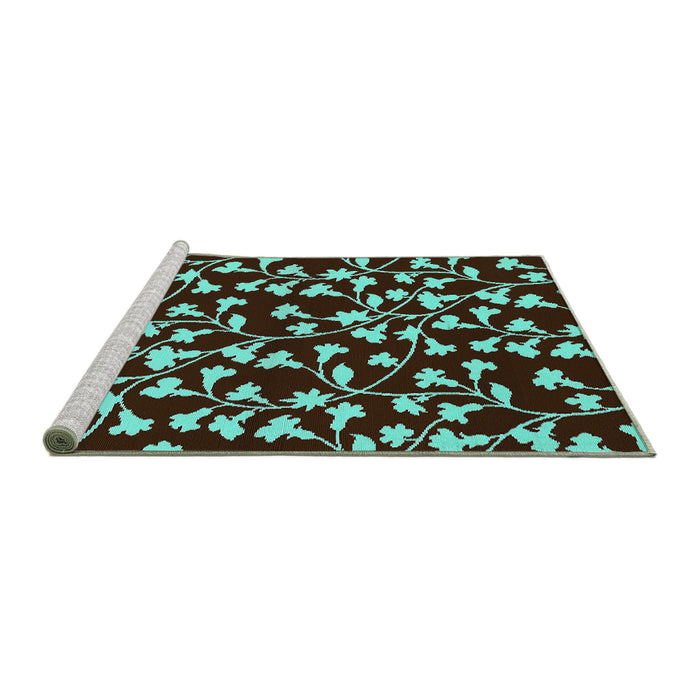 Sideview of Machine Washable Oriental Turquoise Industrial Area Rugs, wshurb453turq