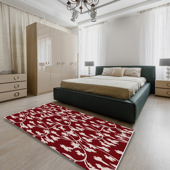 Mid-Century Modern Rose Pink Oriental Rug in a Bedroom, urb453