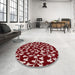 Round Mid-Century Modern Rose Pink Oriental Rug in a Office, urb453