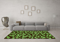 Machine Washable Oriental Green Industrial Area Rugs in a Living Room,, wshurb453grn