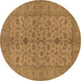 Round Machine Washable Oriental Brown Traditional Rug, wshurb454brn