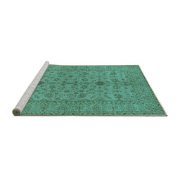 Sideview of Machine Washable Oriental Turquoise Traditional Area Rugs, wshurb454turq
