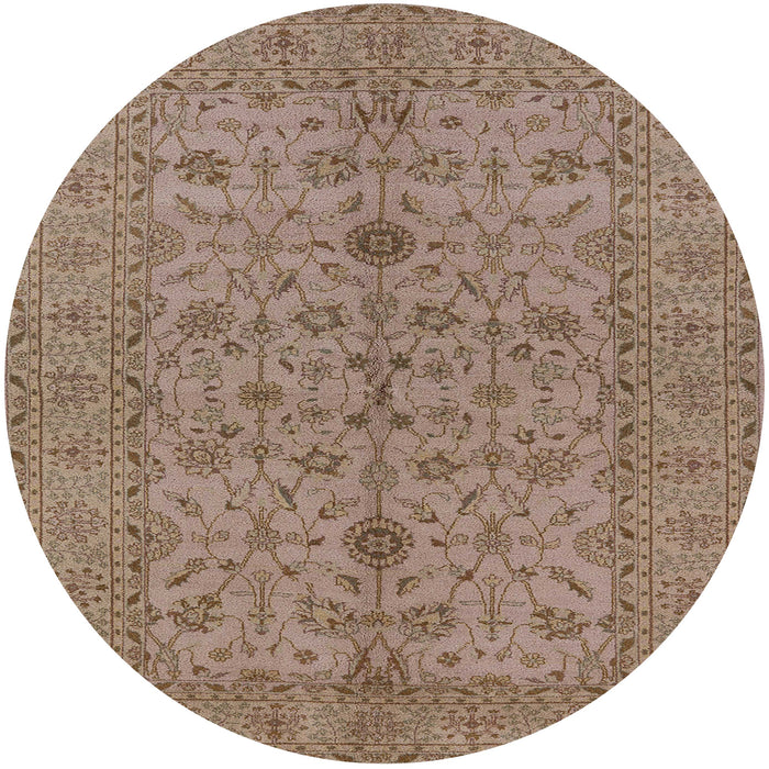 Round Mid-Century Modern Sienna Brown Oriental Rug, urb454