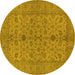 Round Machine Washable Oriental Yellow Traditional Rug, wshurb454yw