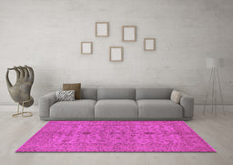 Machine Washable Oriental Pink Traditional Rug in a Living Room, wshurb454pnk