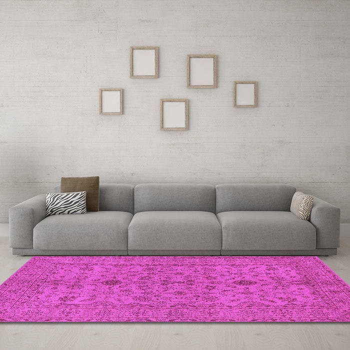 Machine Washable Oriental Pink Traditional Rug in a Living Room, wshurb454pnk