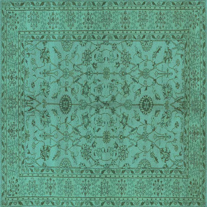 Square Machine Washable Oriental Turquoise Traditional Area Rugs, wshurb454turq