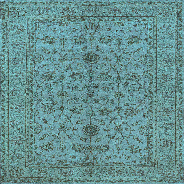 Square Machine Washable Oriental Light Blue Traditional Rug, wshurb454lblu