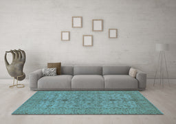Machine Washable Oriental Light Blue Traditional Rug in a Living Room, wshurb454lblu