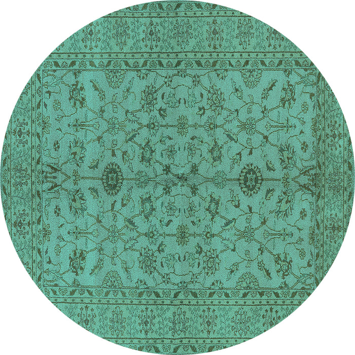 Round Oriental Turquoise Traditional Rug, urb454turq