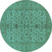 Round Oriental Turquoise Traditional Rug, urb454turq