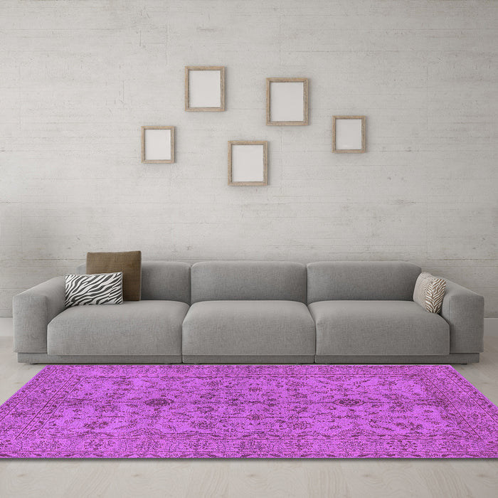 Machine Washable Oriental Purple Traditional Area Rugs in a Living Room, wshurb454pur