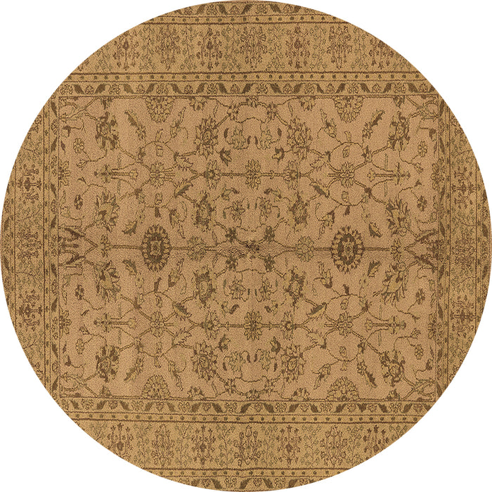 Round Oriental Brown Traditional Rug, urb454brn