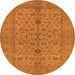 Round Machine Washable Oriental Orange Traditional Area Rugs, wshurb454org