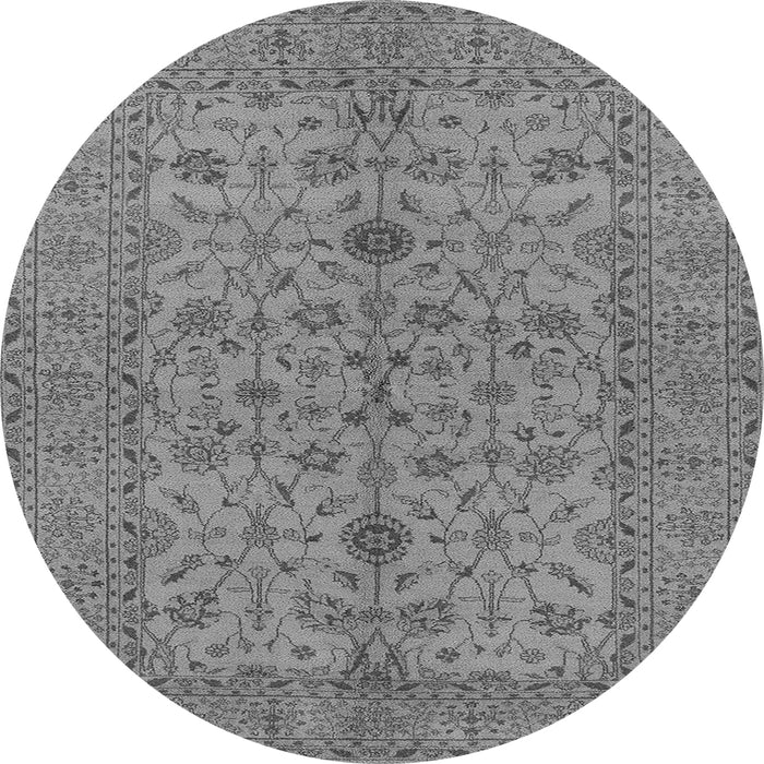 Round Machine Washable Oriental Gray Traditional Rug, wshurb454gry