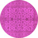 Round Machine Washable Oriental Pink Traditional Rug, wshurb454pnk