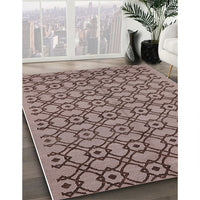 Mid-Century Modern Khaki Rose Pink Oriental Rug, urb455