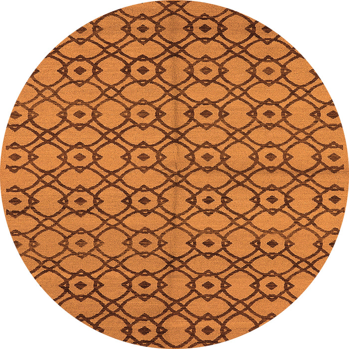 Round Machine Washable Oriental Orange Industrial Area Rugs, wshurb455org