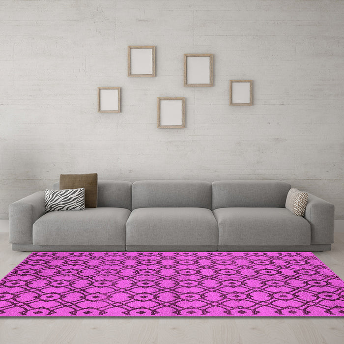 Machine Washable Oriental Pink Industrial Rug in a Living Room, wshurb455pnk