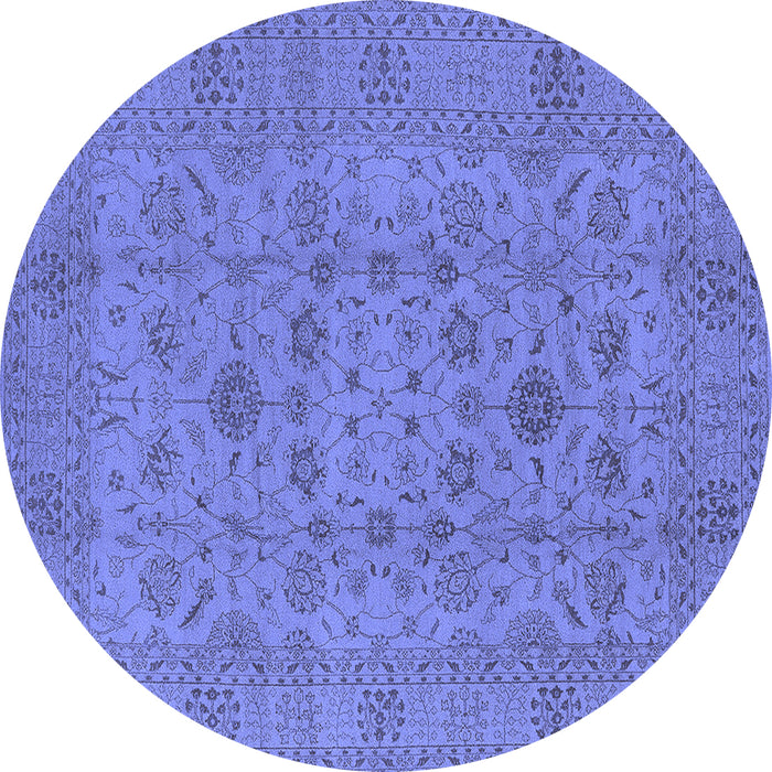 Round Machine Washable Oriental Blue Industrial Rug, wshurb456blu