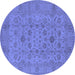 Round Machine Washable Oriental Blue Industrial Rug, wshurb456blu