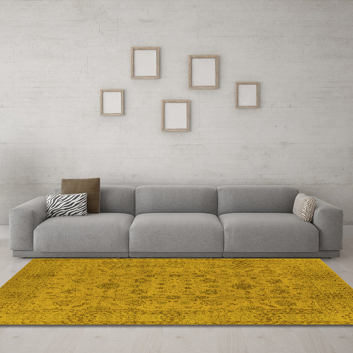 Machine Washable Oriental Yellow Industrial Rug in a Living Room, wshurb456yw