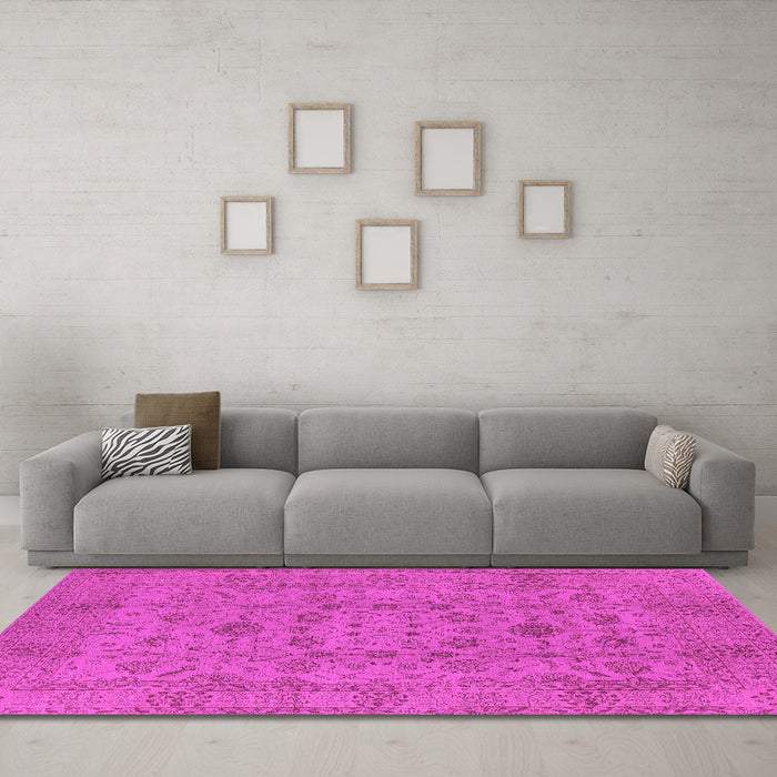 Machine Washable Oriental Pink Industrial Rug in a Living Room, wshurb456pnk