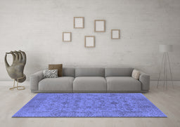 Machine Washable Oriental Blue Industrial Rug in a Living Room, wshurb456blu