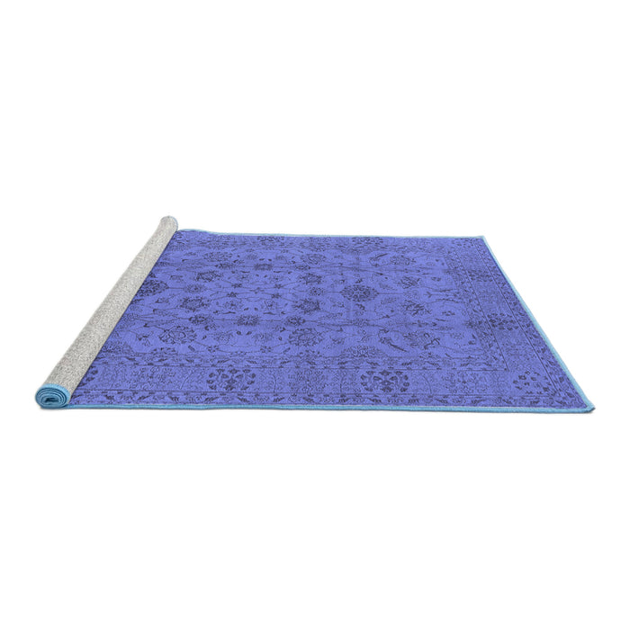 Sideview of Machine Washable Oriental Blue Industrial Rug, wshurb456blu