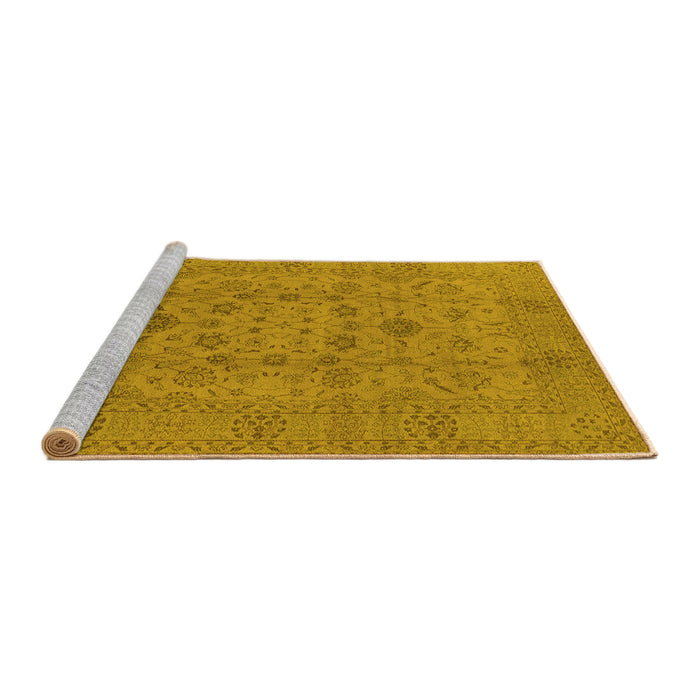 Sideview of Machine Washable Oriental Yellow Industrial Rug, wshurb456yw