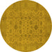 Round Machine Washable Oriental Yellow Industrial Rug, wshurb456yw