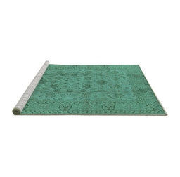 Sideview of Machine Washable Oriental Turquoise Industrial Area Rugs, wshurb456turq