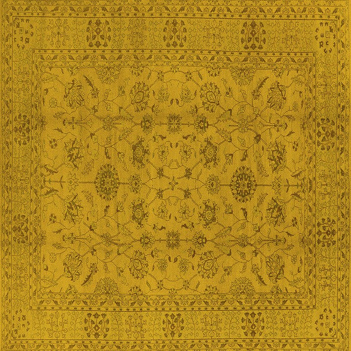 Square Machine Washable Oriental Yellow Industrial Rug, wshurb456yw