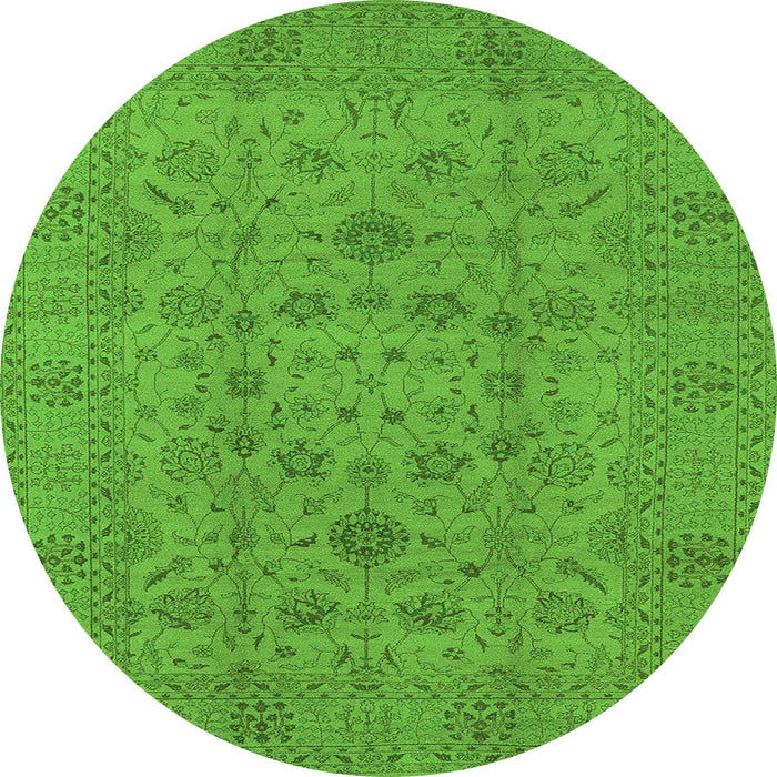 Round Machine Washable Oriental Green Industrial Area Rugs, wshurb456grn