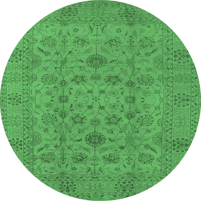Round Machine Washable Oriental Emerald Green Industrial Area Rugs, wshurb456emgrn