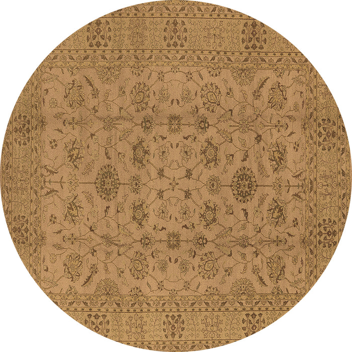 Round Machine Washable Oriental Brown Industrial Rug, wshurb456brn