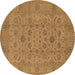 Round Machine Washable Oriental Brown Industrial Rug, wshurb456brn