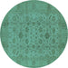 Round Oriental Turquoise Industrial Rug, urb456turq