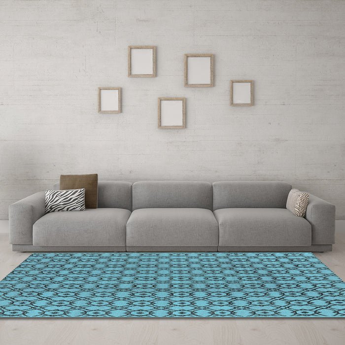 Machine Washable Oriental Light Blue Industrial Rug in a Living Room, wshurb457lblu