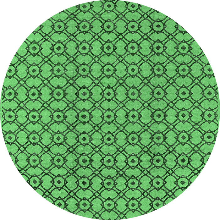 Round Machine Washable Oriental Emerald Green Industrial Area Rugs, wshurb457emgrn
