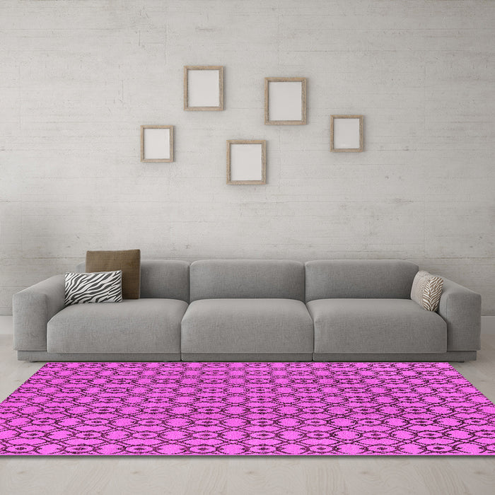 Machine Washable Oriental Pink Industrial Rug in a Living Room, wshurb457pnk