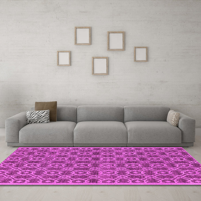 Machine Washable Oriental Pink Industrial Rug in a Living Room, wshurb458pnk