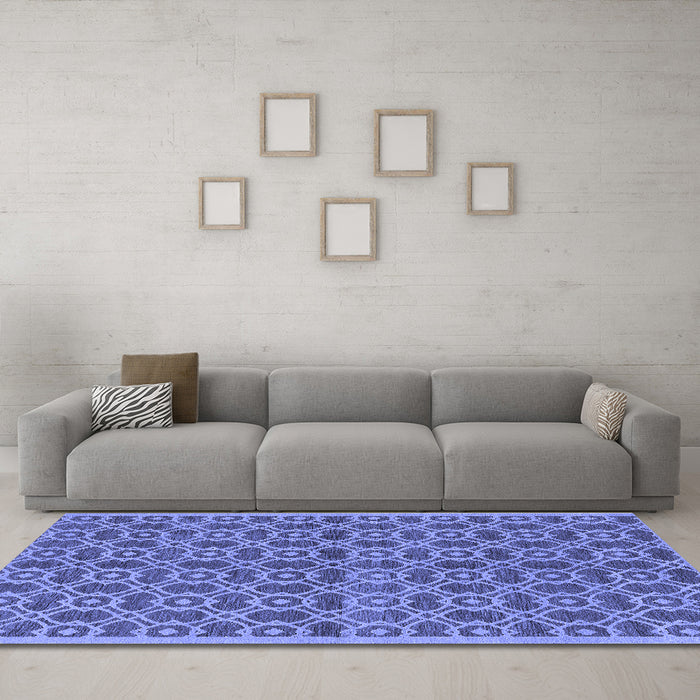 Machine Washable Oriental Blue Industrial Rug in a Living Room, wshurb458blu