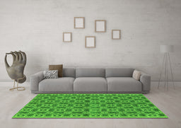 Machine Washable Oriental Green Industrial Area Rugs in a Living Room,, wshurb458grn